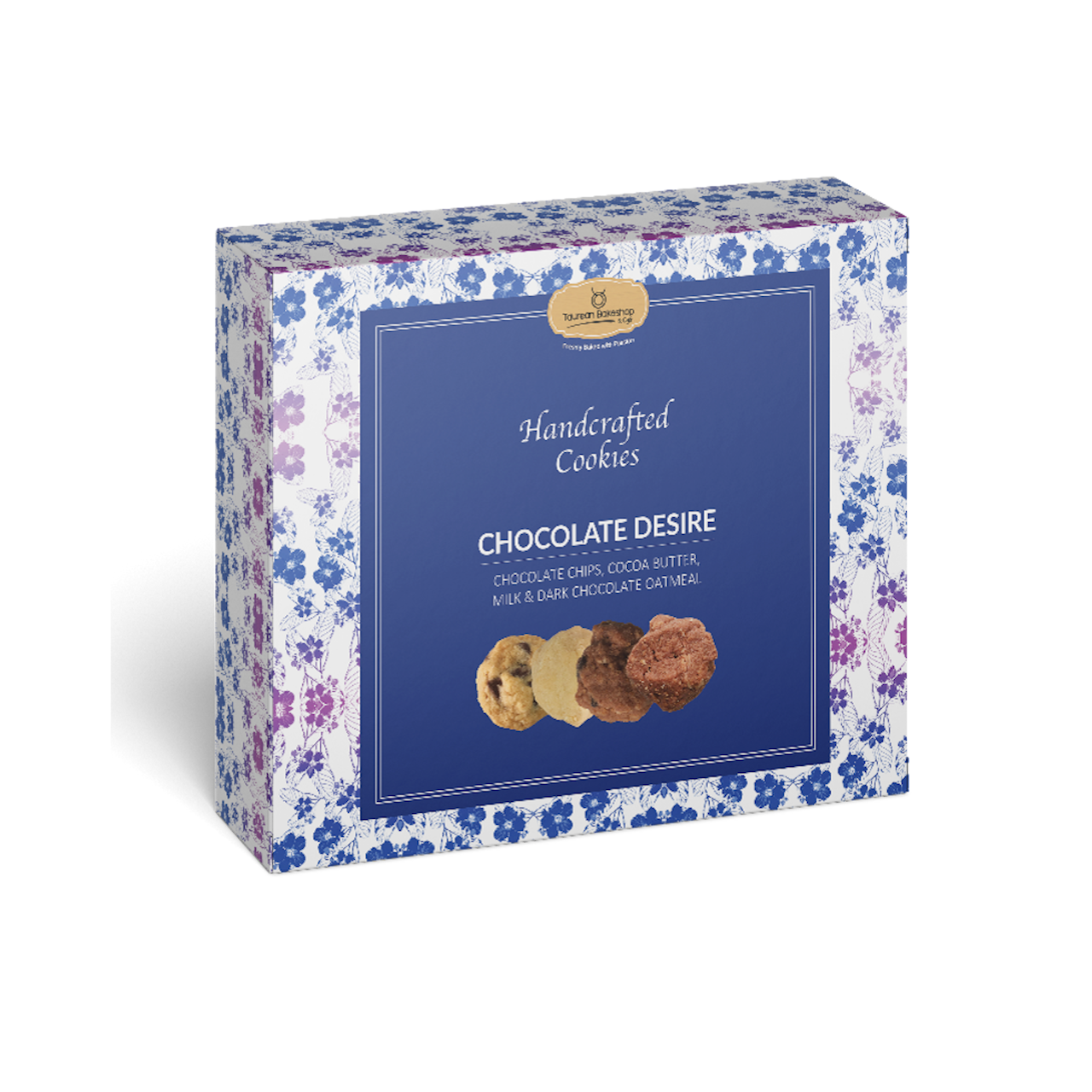 Chocolate Desire cookies, 32 pieces, packed in our decorated cookies box in packs of 4.