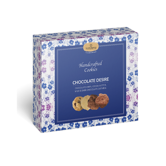 Chocolate Desire cookies, 32 pieces, packed in our decorated cookies box in packs of 4.