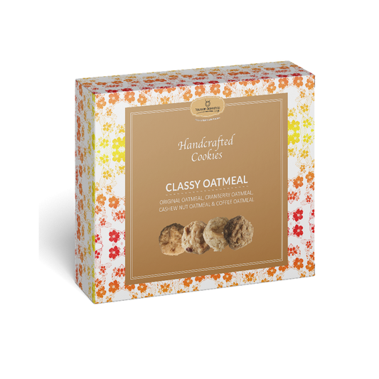 Classy Oatmeal Cookies, 32 pieces, packed in our decorated cookies box in packs of 4.